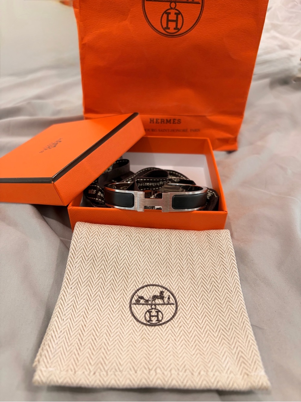 Hermes Black Bracelet with Silver Hardware